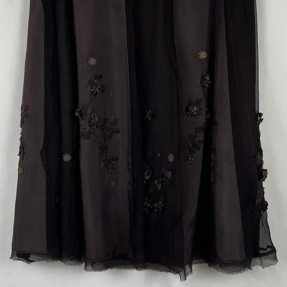 Coldwater Creek Brown Silk Beaded Skirt Size L - Picture 3 of 11